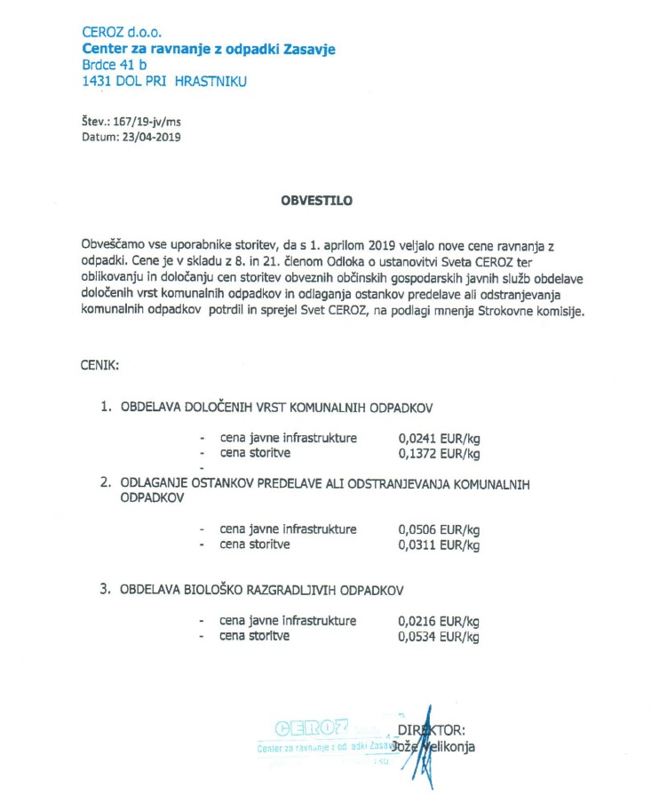 obvestilo CEROZ